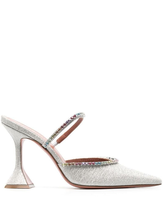 Grey Gilda 100 Crystal Leather Mules