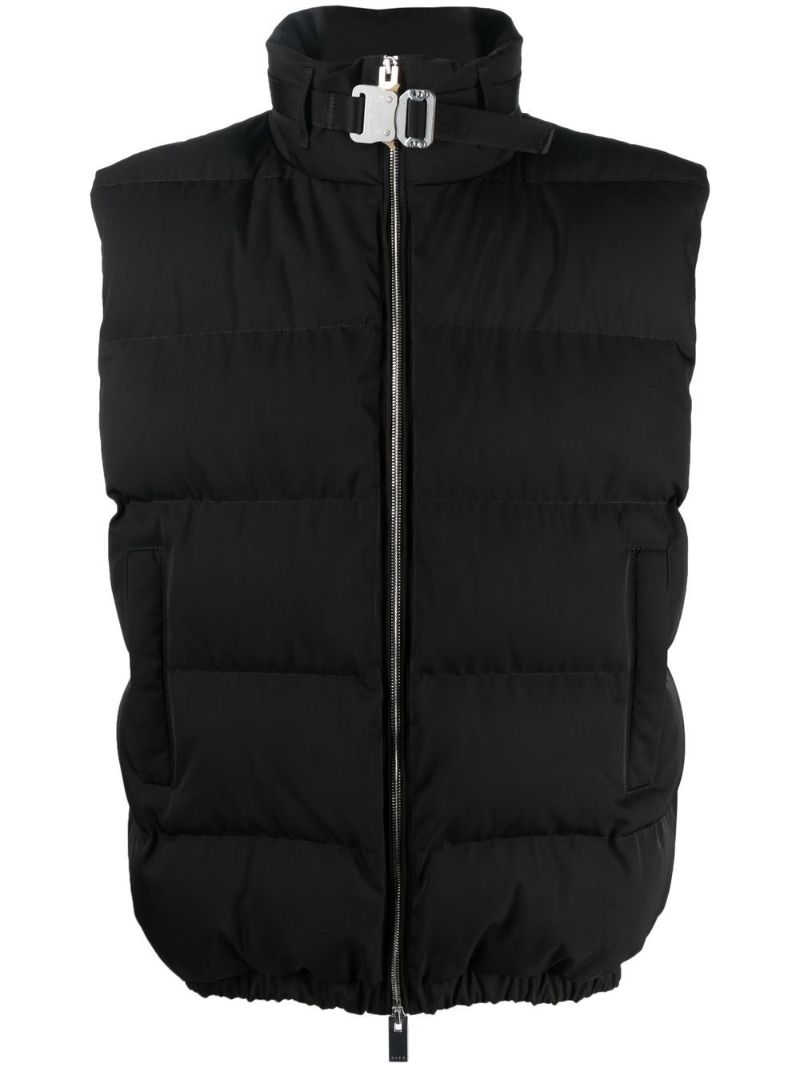 Black Buckle Trim Puffer Gilet