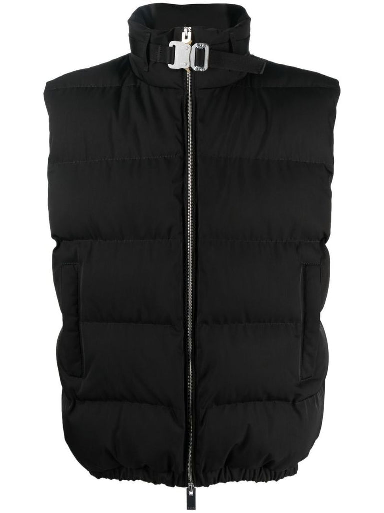 Black Buckle Trim Puffer Gilet