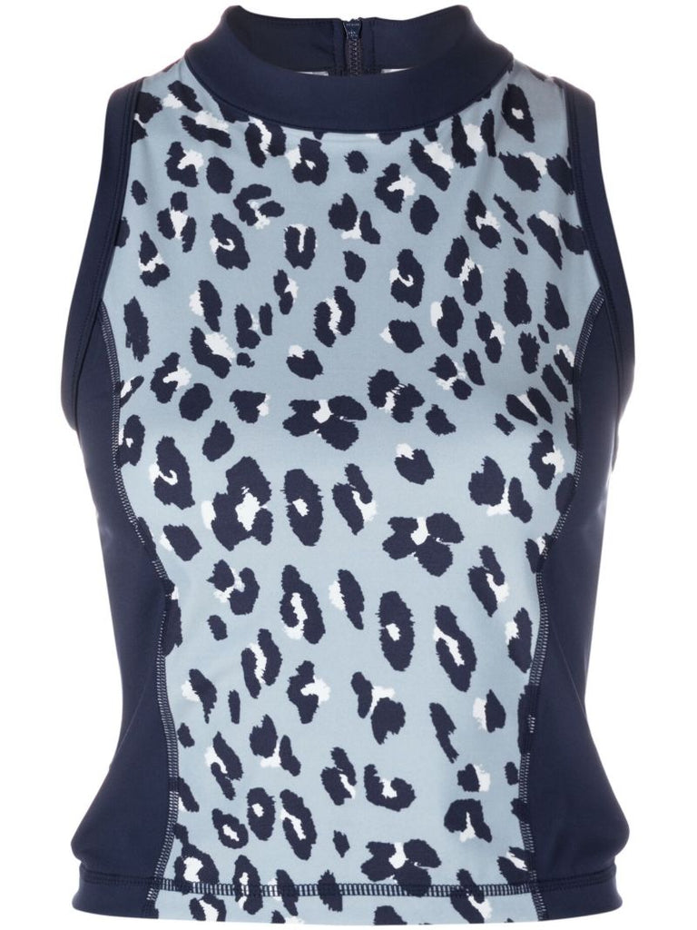 Blue Power Leopard Print Zip Back Gym Vest