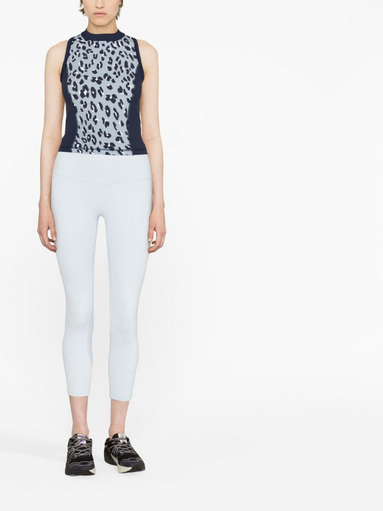 Blue Power Leopard Print Zip Back Gym Vest