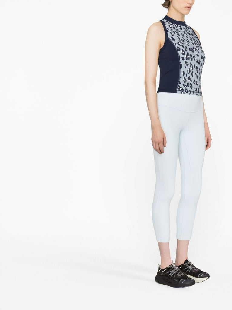 Blue Power Leopard Print Zip Back Gym Vest