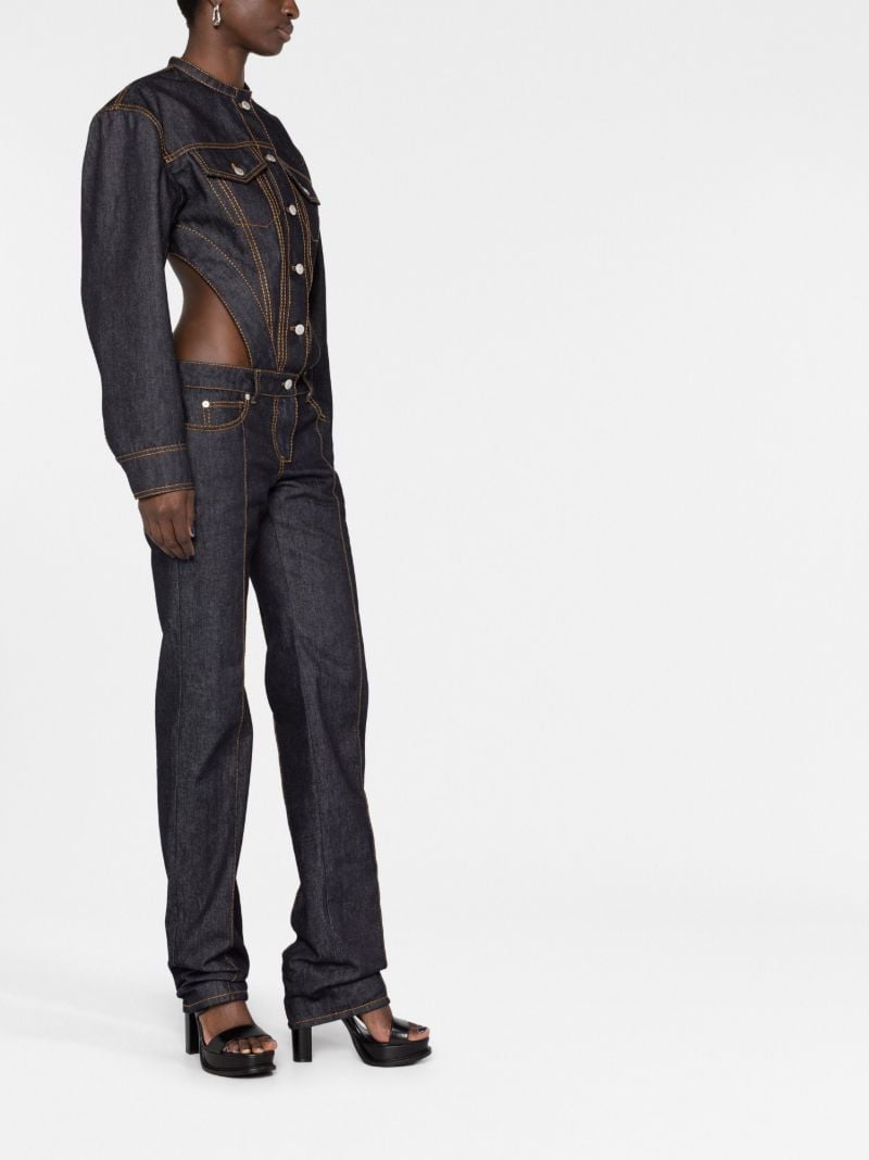 Blue Backless Denim Jumpsuit