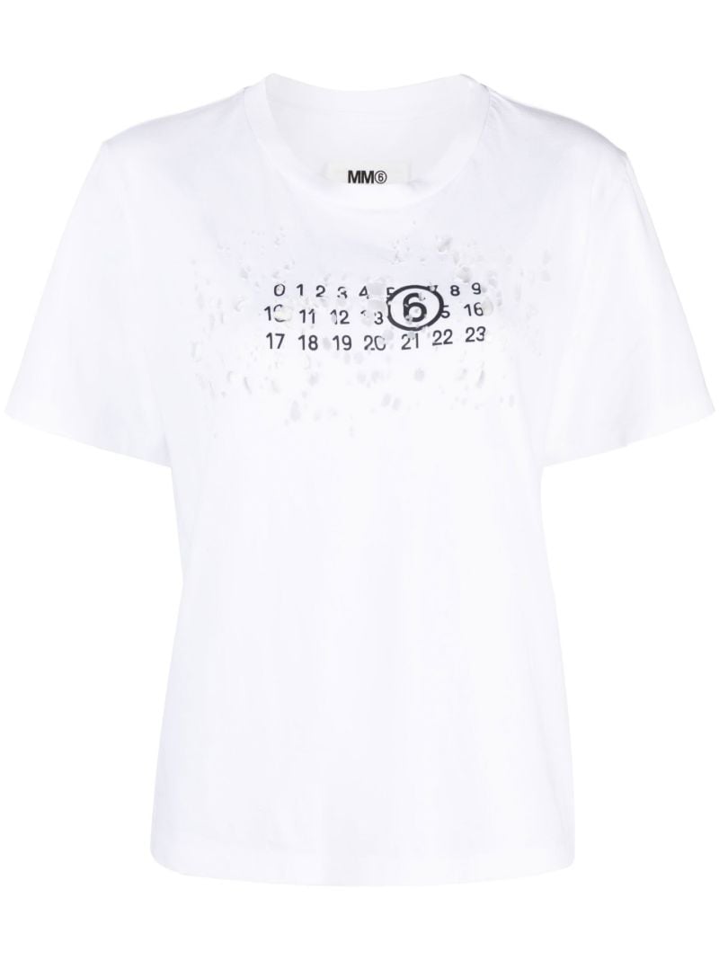 White Numbers Print Distressed T-shirt