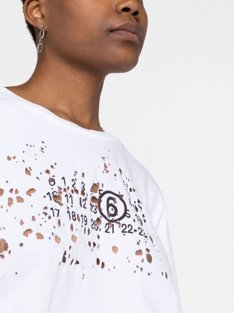White Numbers Print Distressed T-shirt
