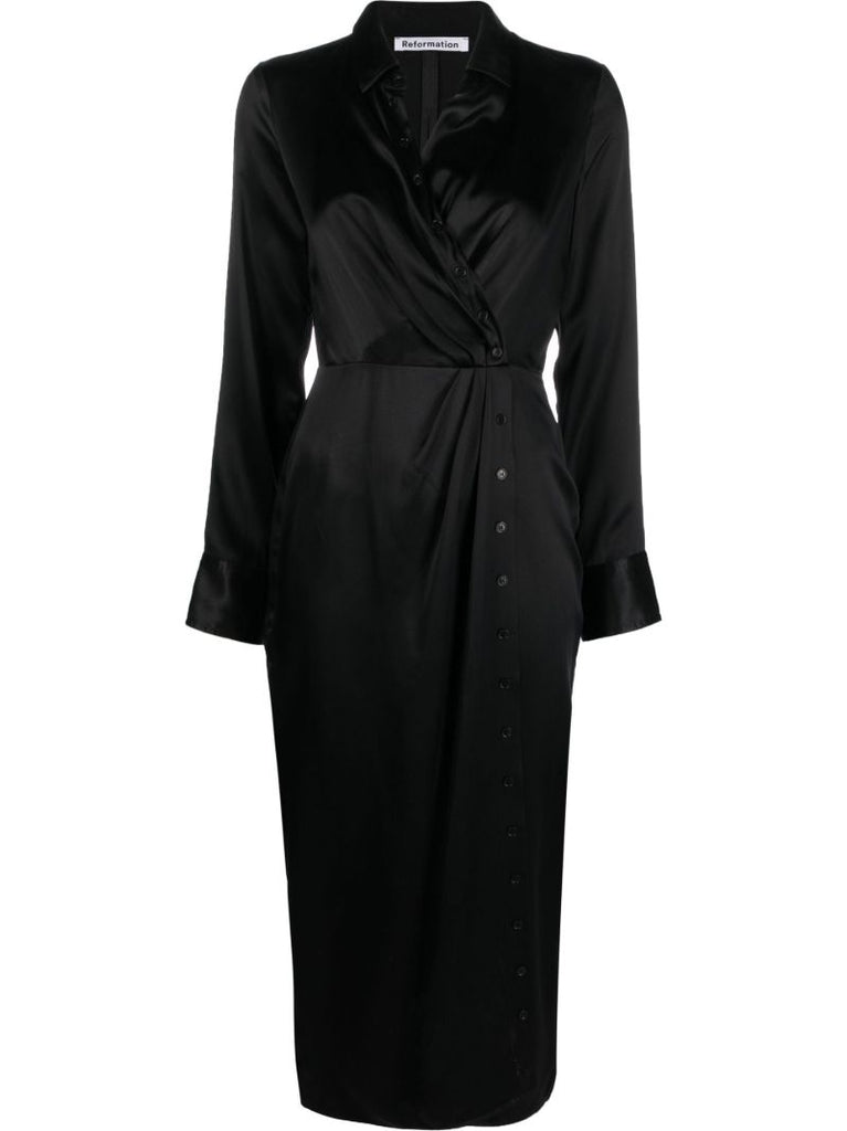 Black Lyon Silk Shirt Midi Dress