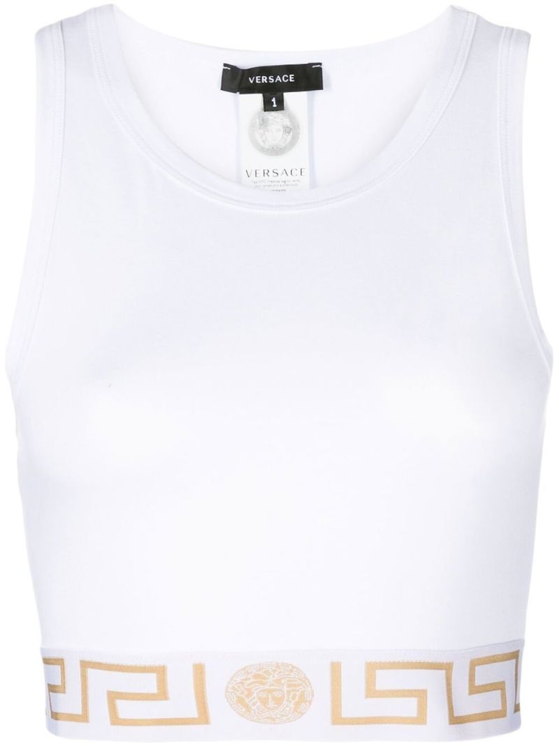 White Greca Border Crop Top