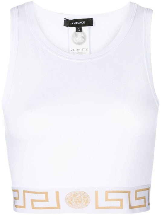 White Greca Border Crop Top