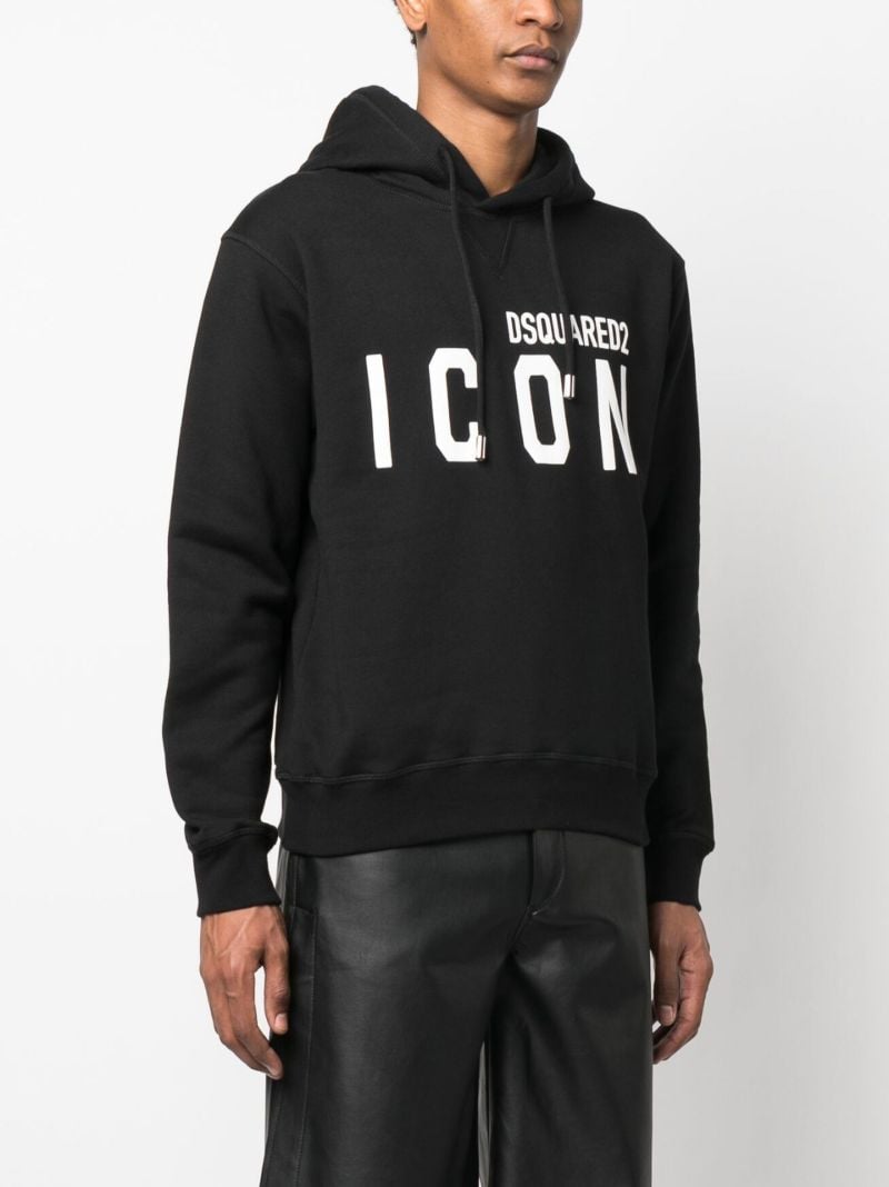 Black Logo Print Cotton Hoodie