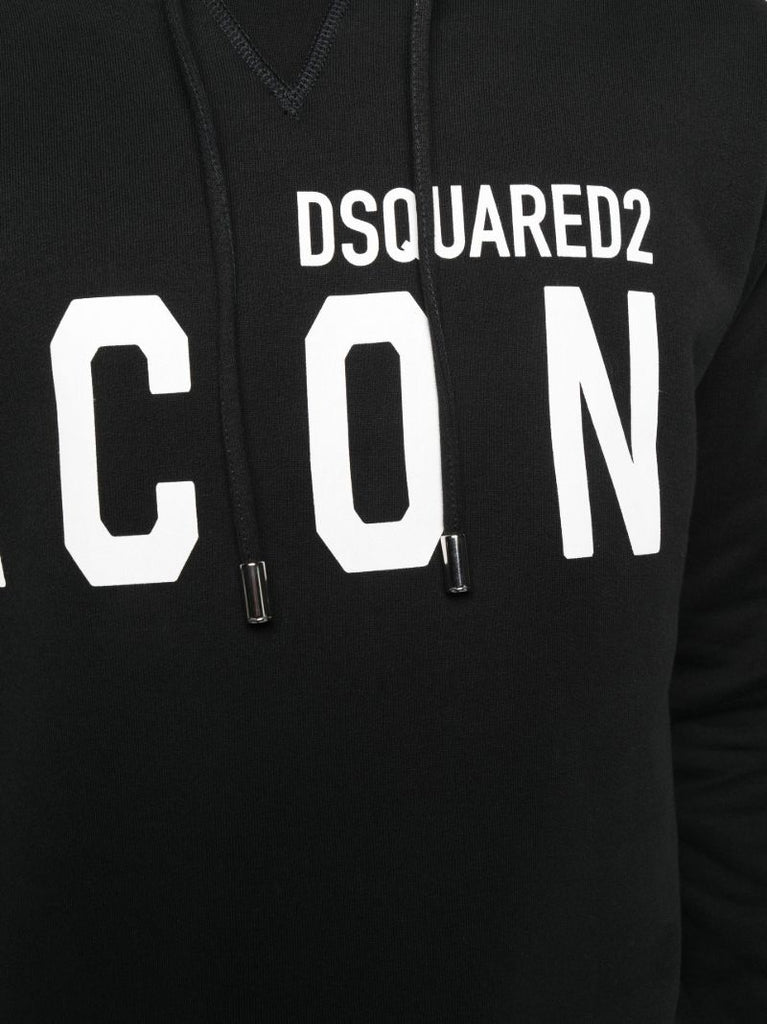 Black Logo Print Cotton Hoodie