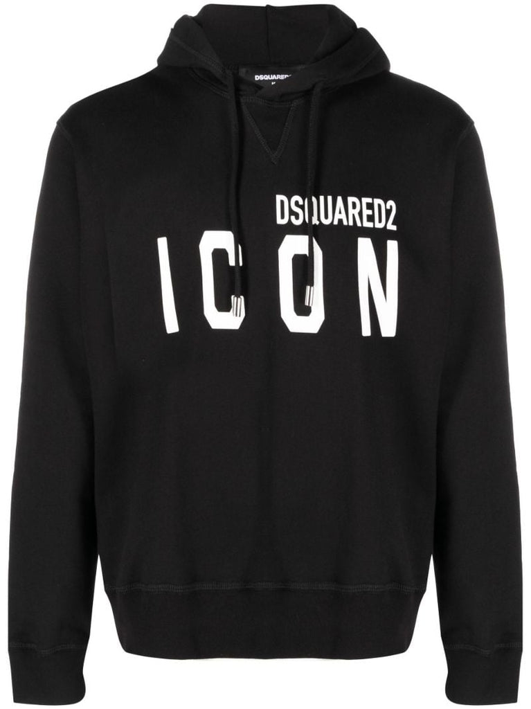 Black Logo Print Cotton Hoodie