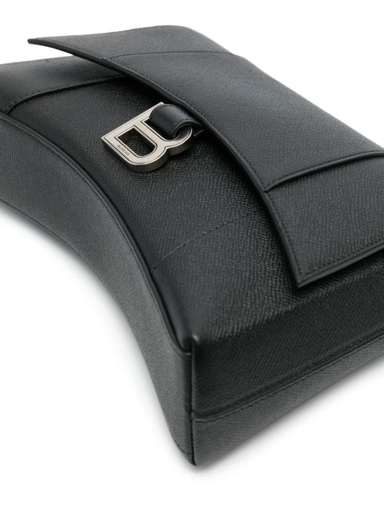 Black Downtown Leather Messenger Bag