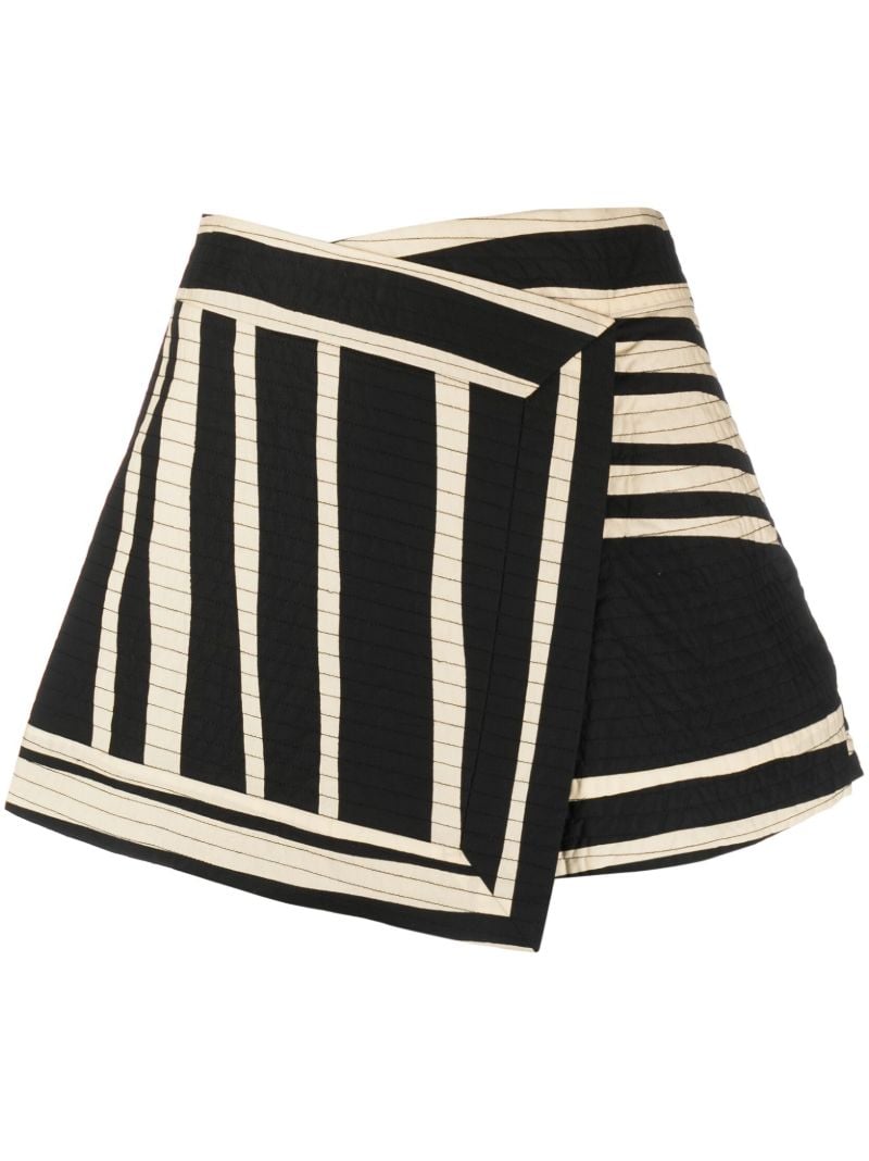 Black Linocut Striped Wrap Mini Skirt