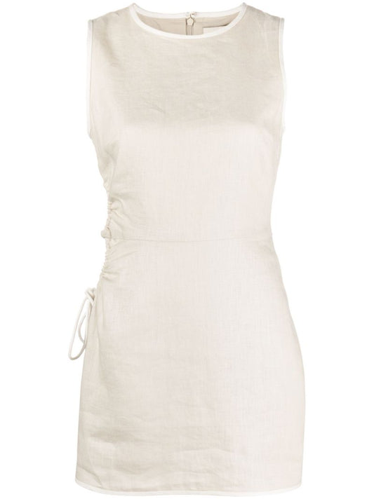 Neutral D'orsay Linen Mini Dress