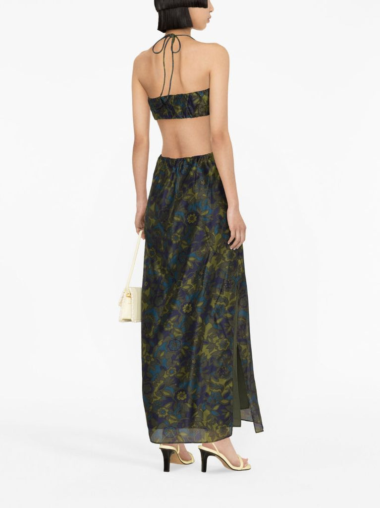 Green Valerio Floral-print Halterneck Dress