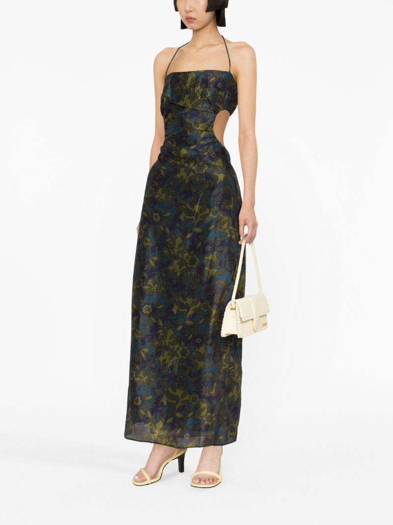 Green Valerio Floral-print Halterneck Dress