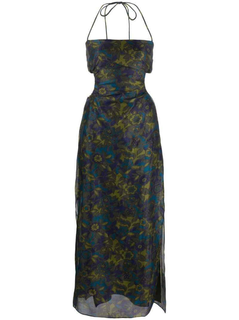Green Valerio Floral-print Halterneck Dress