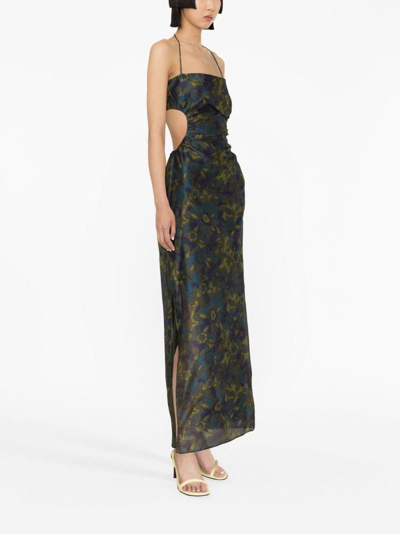 Green Valerio Floral-print Halterneck Dress