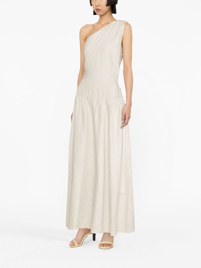 Neutral Dorsay One-shoulder Linen Dress