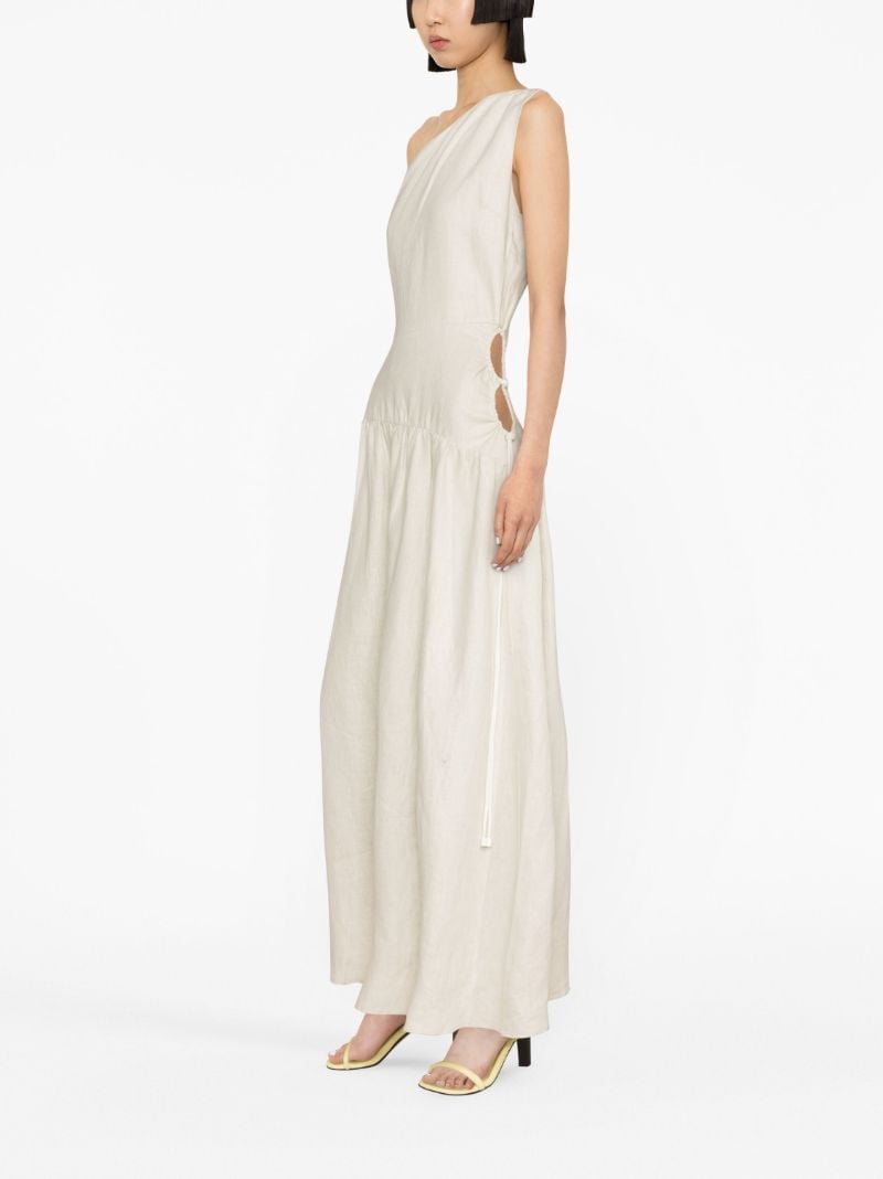 Neutral Dorsay One-shoulder Linen Dress