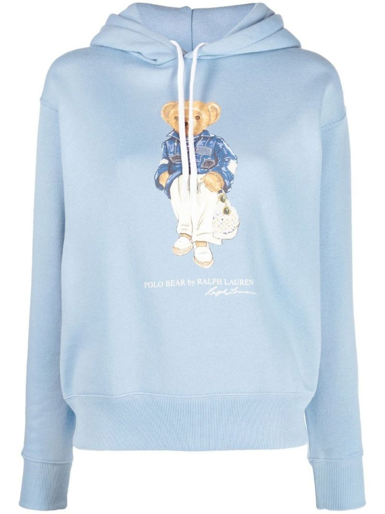 Blue Polo Bear Print Hoodie