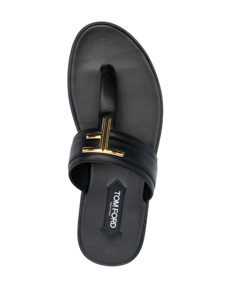 Black Logo Plaque Leather Sandals