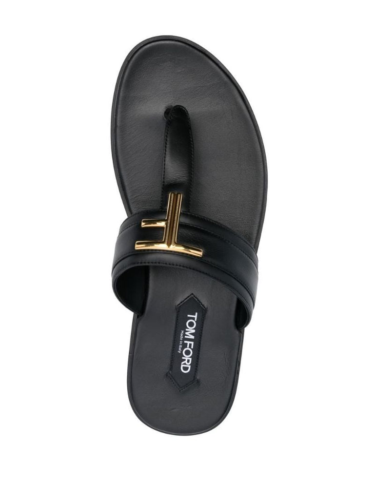 Black Logo Plaque Leather Sandals