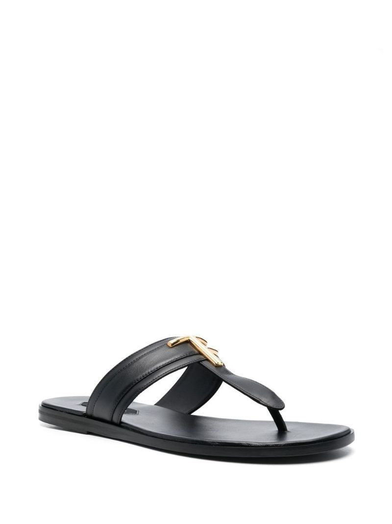 Black Logo Plaque Leather Sandals