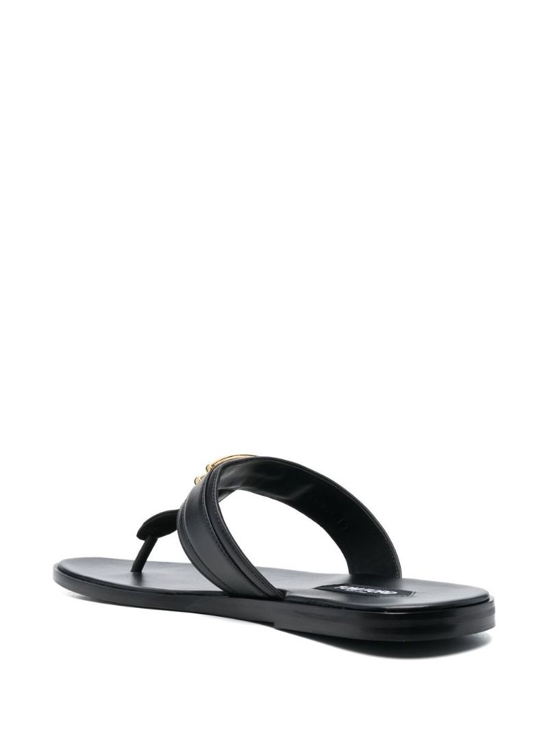 Black Logo Plaque Leather Sandals