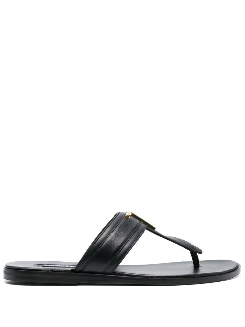 Black Logo Plaque Leather Sandals
