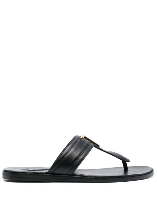 Black Logo Plaque Leather Sandals