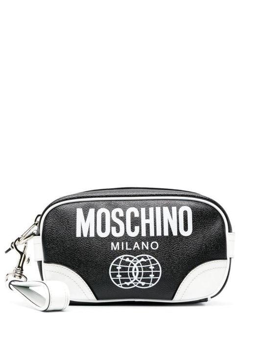 Black Smiley Logo Print Clutch Bag