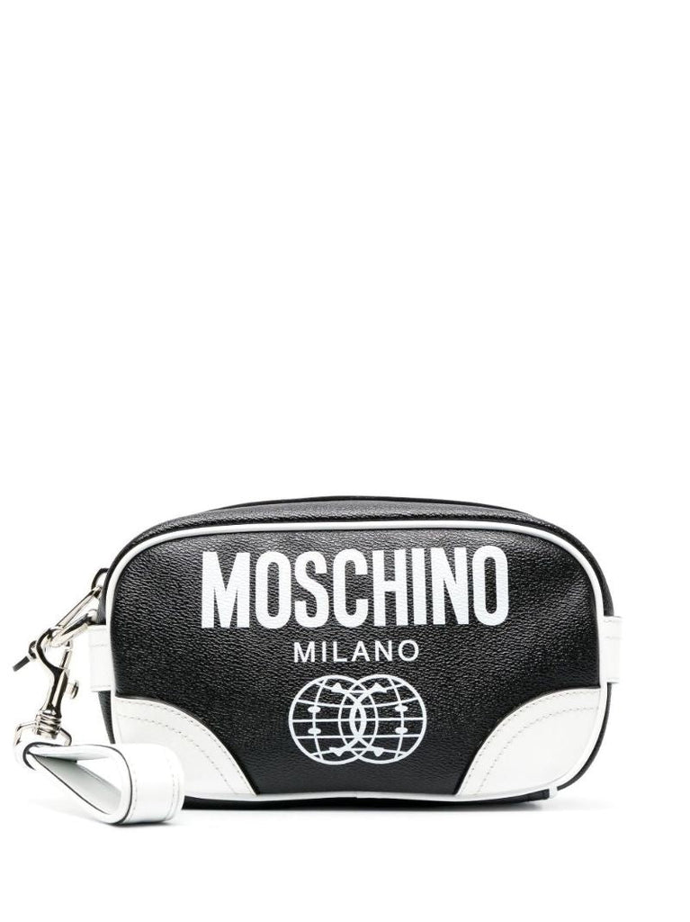 Black Smiley Logo Print Clutch Bag