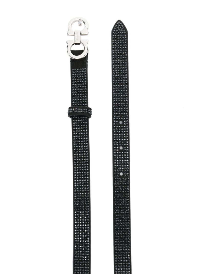 Black Crystal-embellished Gancini Belt