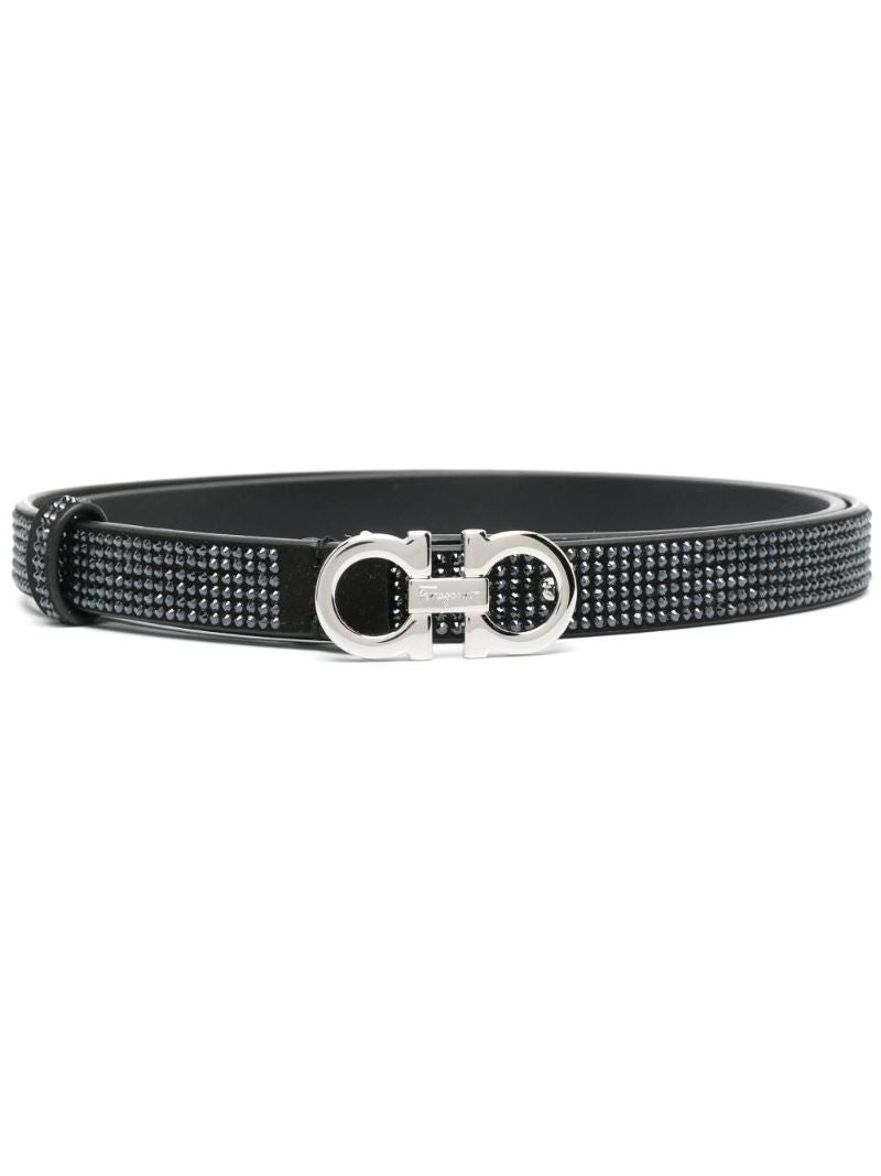 Black Crystal-embellished Gancini Belt