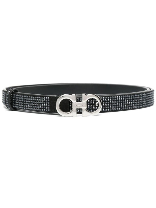 Black Crystal-embellished Gancini Belt