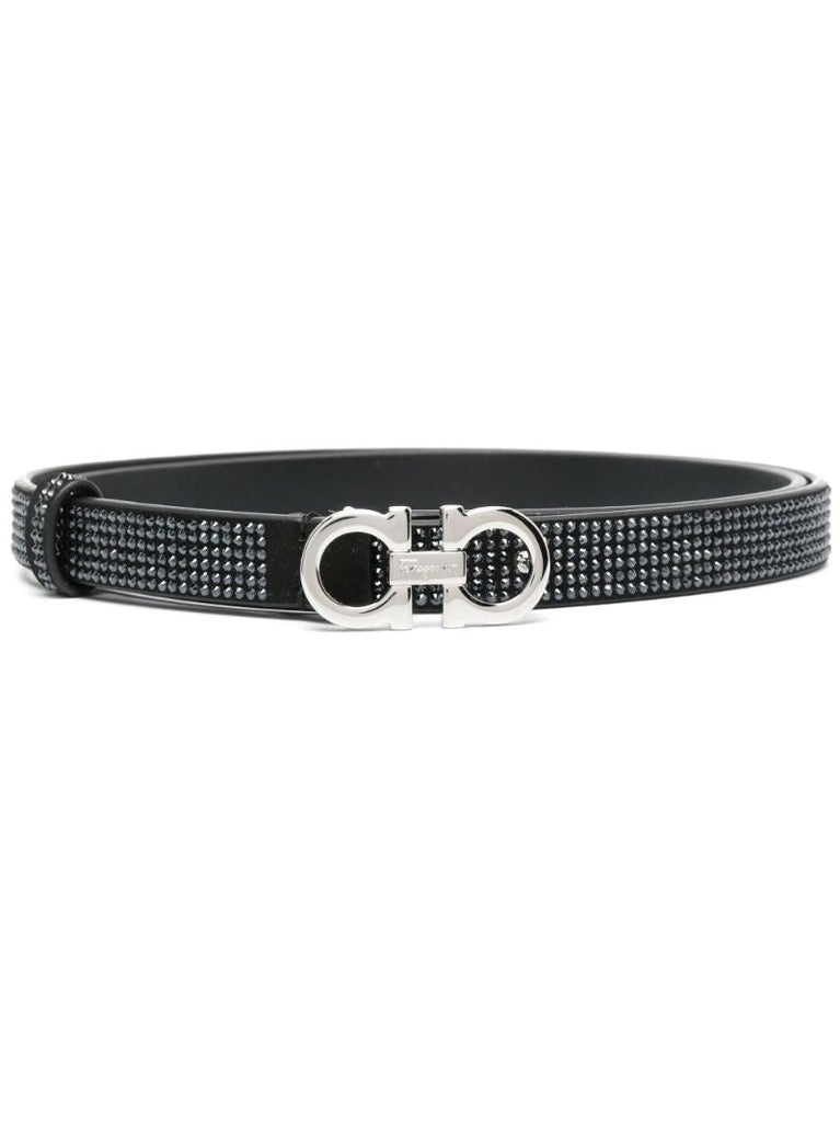Black Crystal-embellished Gancini Belt