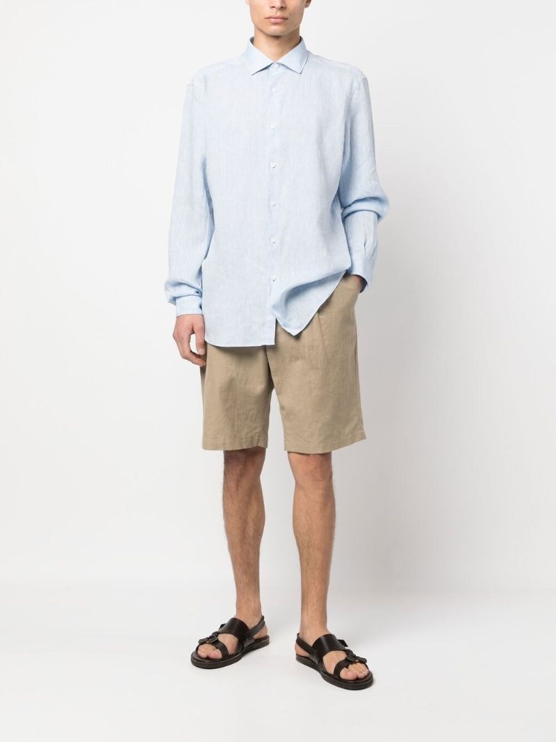 Blue Linen Long-sleeved Shirt