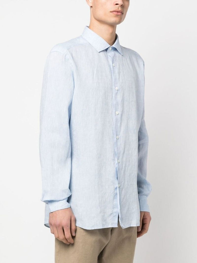 Blue Linen Long-sleeved Shirt