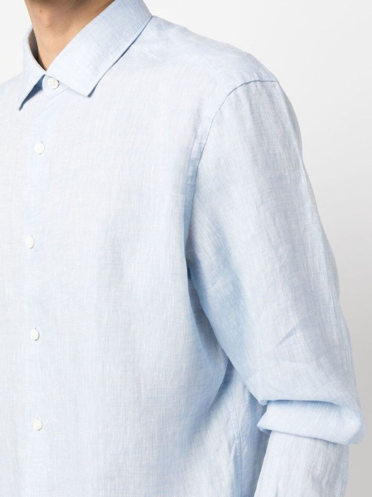 Blue Linen Long-sleeved Shirt
