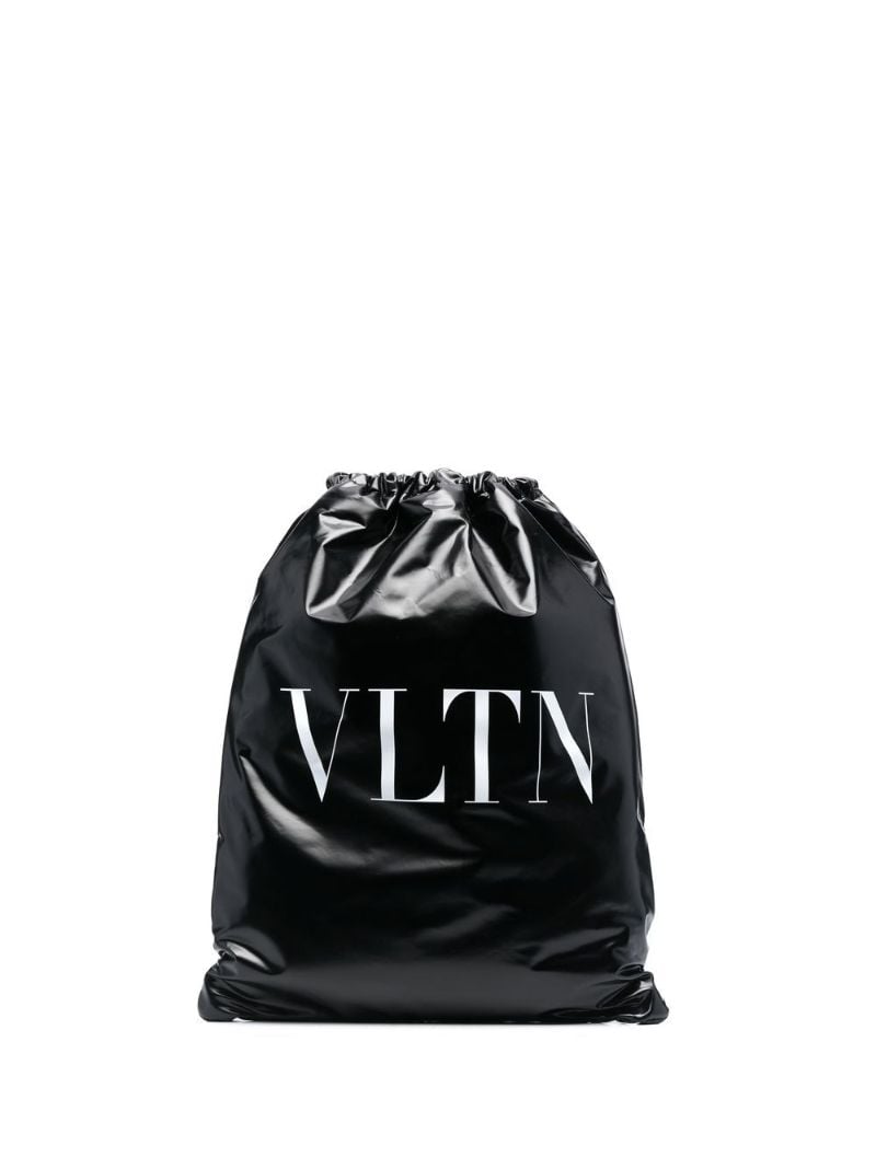 Black Patent Logo Print Backpack