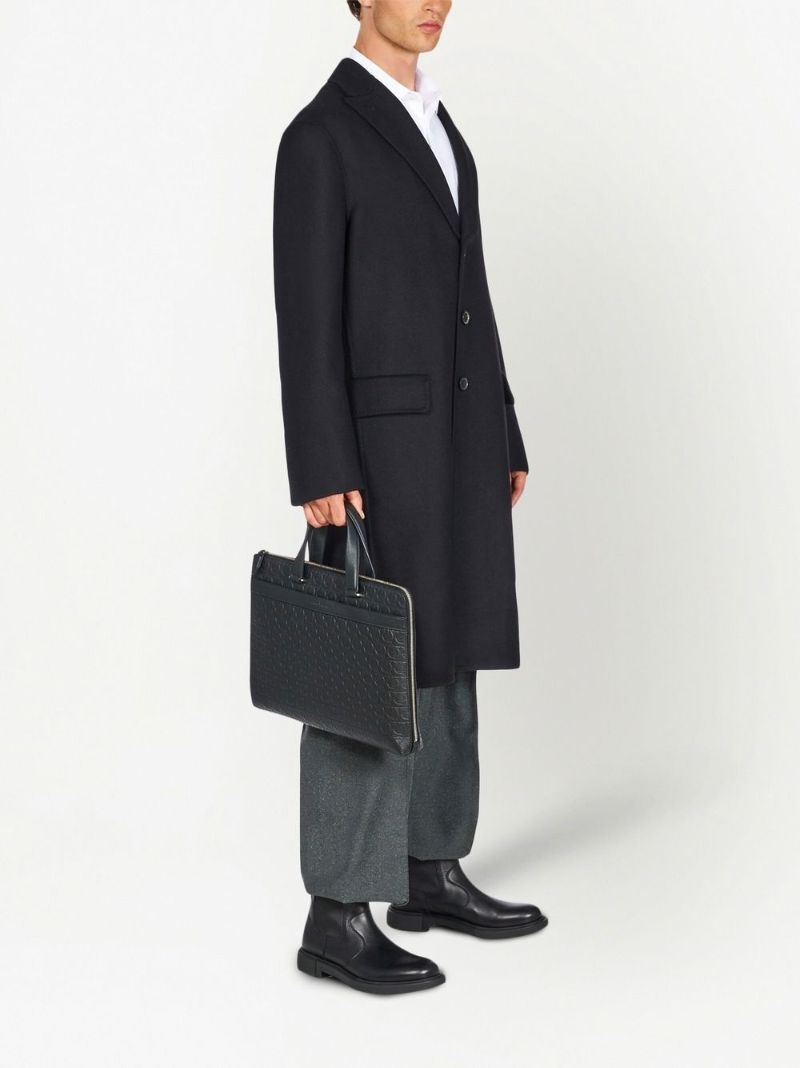 Black Gancini Embossed Leather Laptop Bag