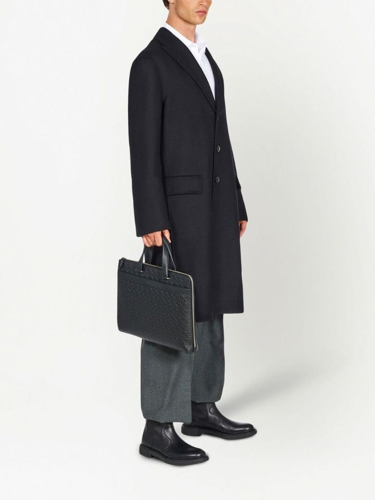 Black Gancini Embossed Leather Laptop Bag
