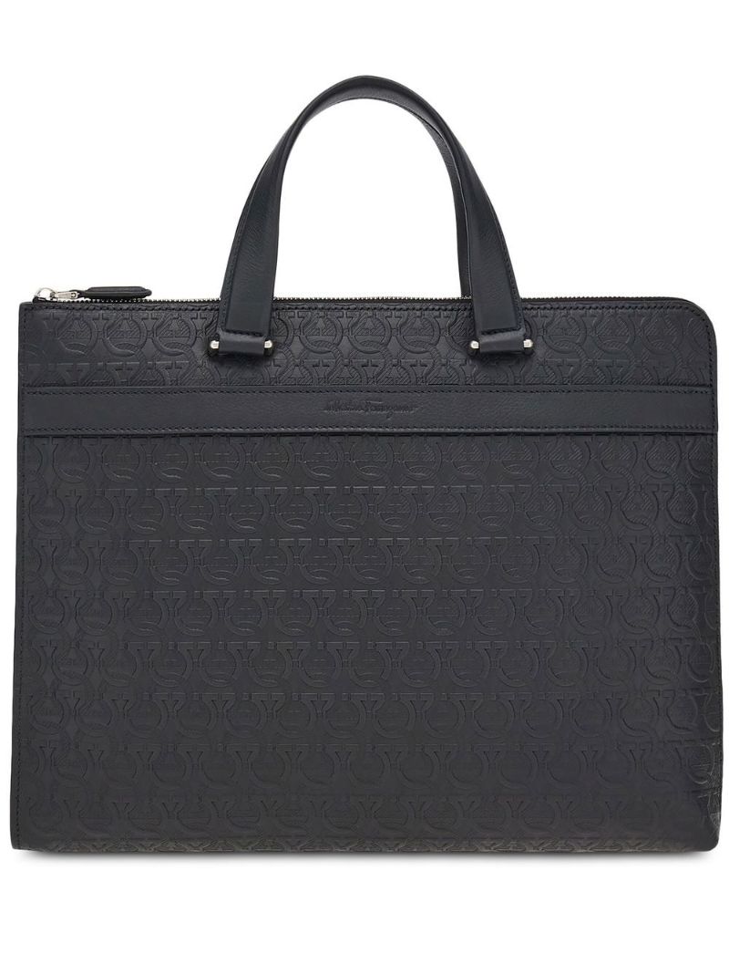 Black Gancini Embossed Leather Laptop Bag