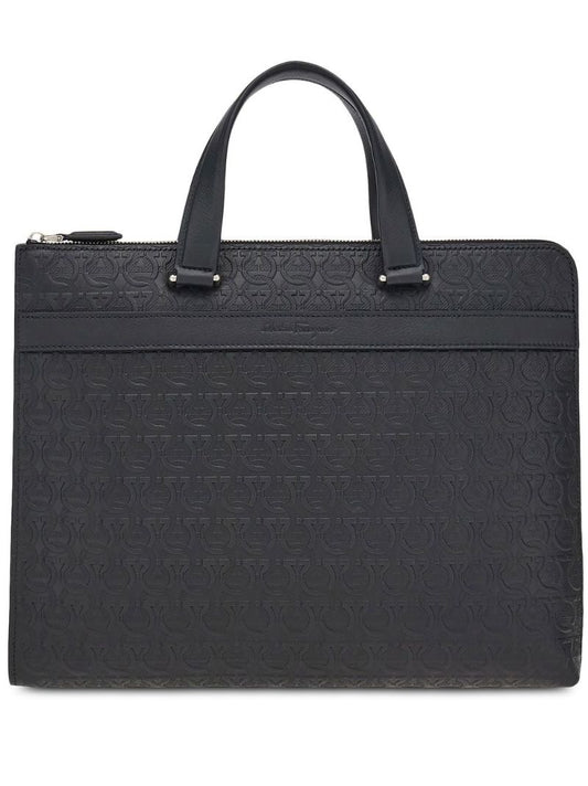 Black Gancini Embossed Leather Laptop Bag