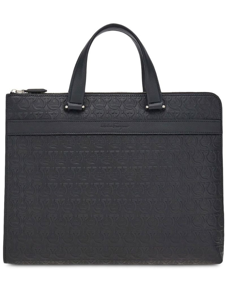 Black Gancini Embossed Leather Laptop Bag