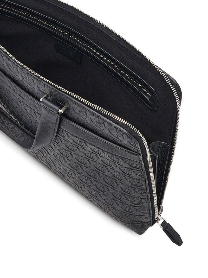 Black Gancini Embossed Leather Laptop Bag
