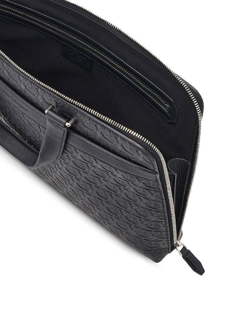 Black Gancini Embossed Leather Laptop Bag