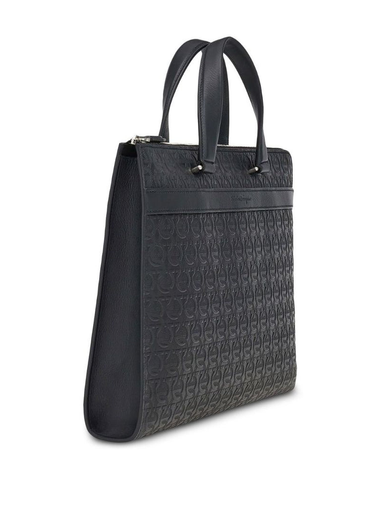 Black Gancini Embossed Leather Laptop Bag