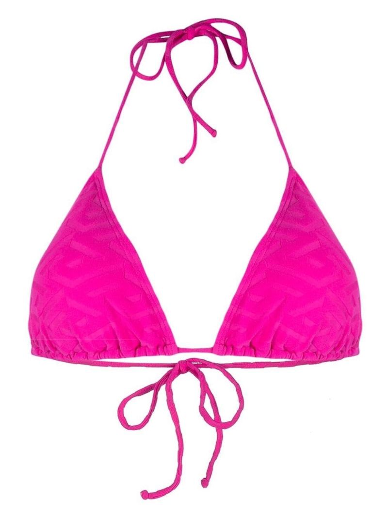Pink La Greca-jacquard Bikini Top
